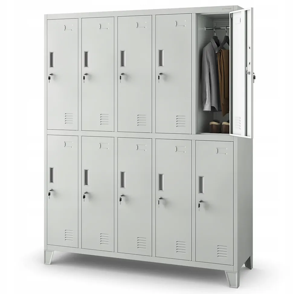 Armoire sociale à 10 portes BARTEK, 1360 x 1720 x 450 mm gris