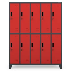 Armoire sociale à 10 portes BARTEK, 1360 x 1720 x 450 mm rouge