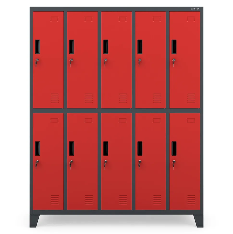 Armoire sociale à 10 portes BARTEK, 1360 x 1720 x 450 mm rouge