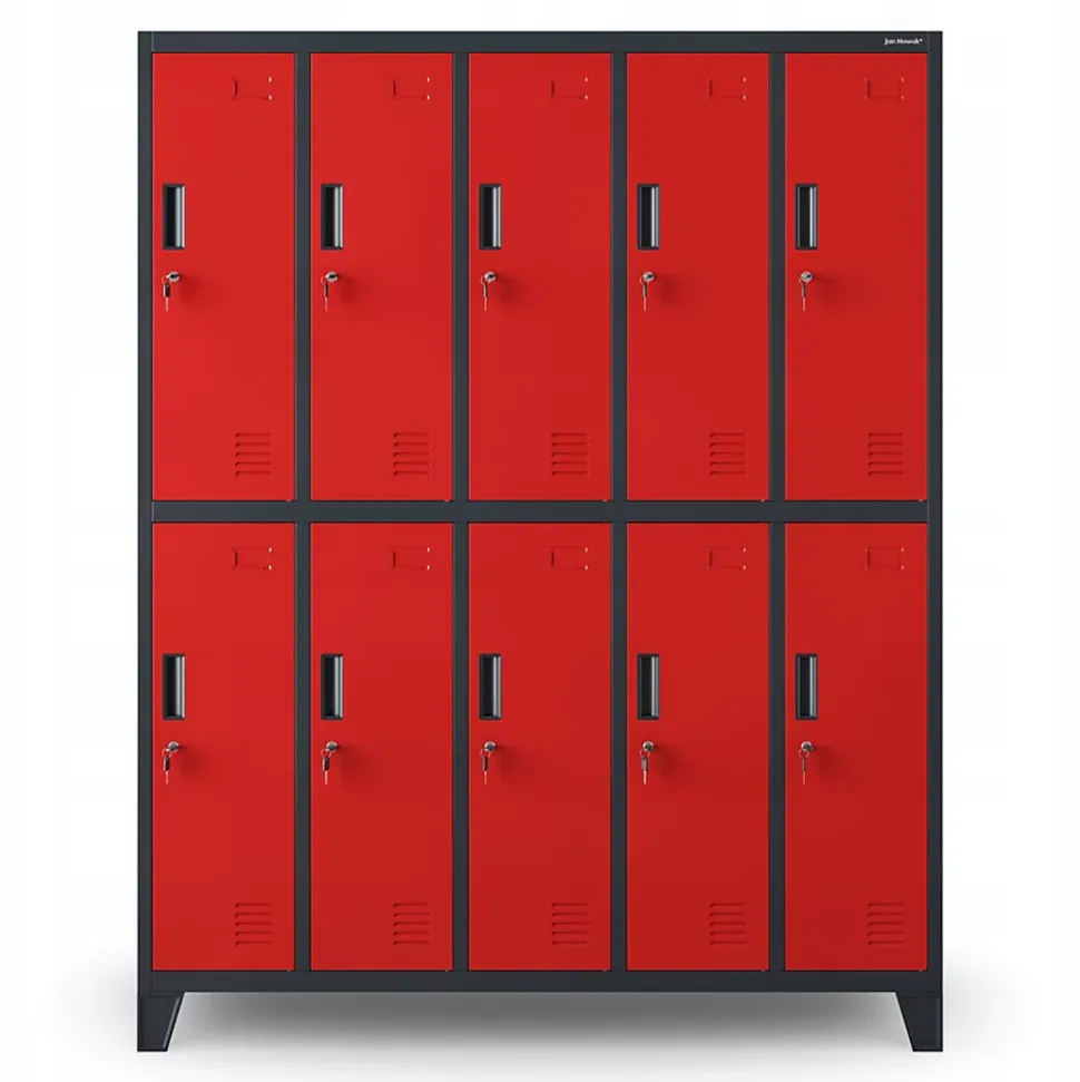 Armoire sociale à 10 portes BARTEK, 1360 x 1720 x 450 mm rouge