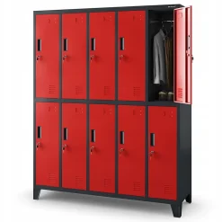 Armoire sociale à 10 portes BARTEK, 1360 x 1720 x 450 mm rouge