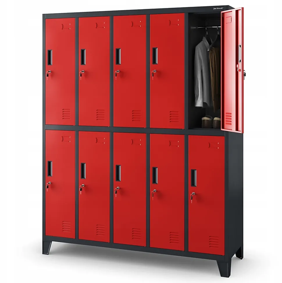 Armoire sociale à 10 portes BARTEK, 1360 x 1720 x 450 mm rouge