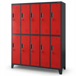 Armoire sociale à 10 portes BARTEK, 1360 x 1720 x 450 mm rouge