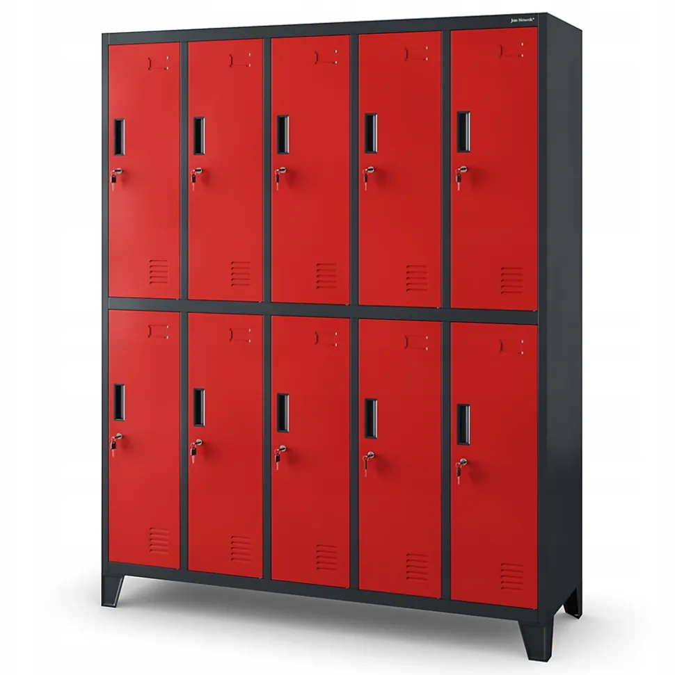 Armoire sociale à 10 portes BARTEK, 1360 x 1720 x 450 mm rouge