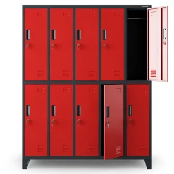 Armoire sociale à 10 portes BARTEK, 1360 x 1720 x 450 mm rouge