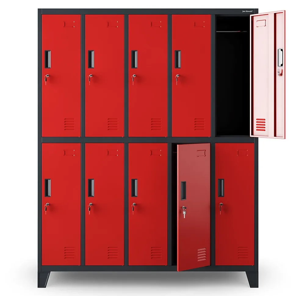 Armoire sociale à 10 portes BARTEK, 1360 x 1720 x 450 mm rouge