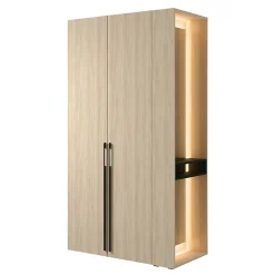 Armoire SORIA 110 cm chene et noir avec miroir LED et niche 2 portes battantes
