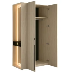 Armoire SORIA 110 cm chene et noir avec miroir LED et niche 2 portes battantes