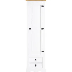 Armoire TEQUILA avec 1 porte et 2 tiroirs, en pin massif lasuré blanc et brun