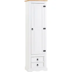 Armoire TEQUILA avec 1 porte et 2 tiroirs, en pin massif lasuré blanc et brun