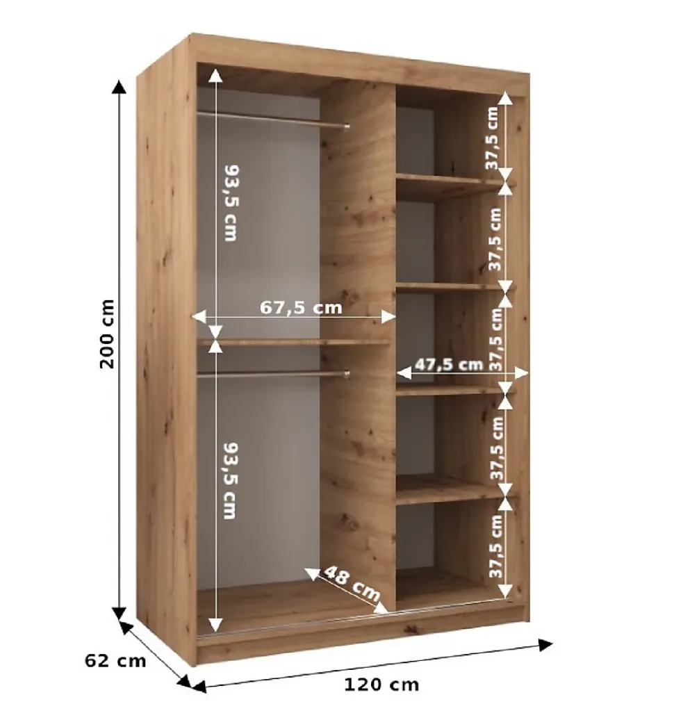 Armoire TOKYO 3 à portes coulissantes H. 200 x L. 120 x P. 62, 2 portes