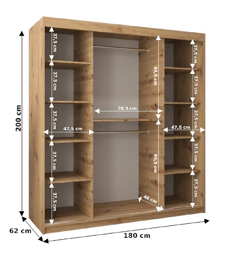 Armoire TOKYO à portes coulissantes H. 200 x L. 180 x P. 62, 2 portes
