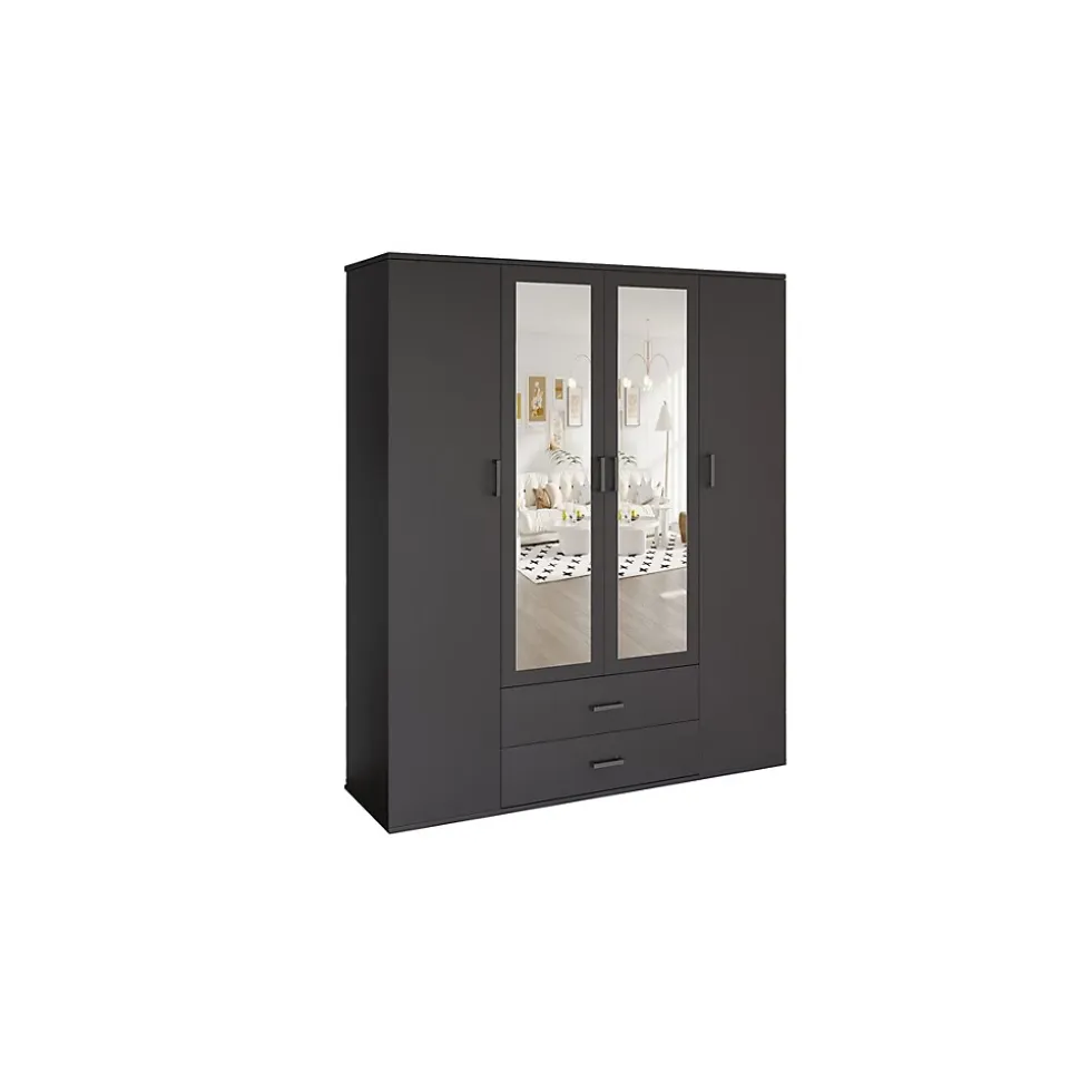 Armoire TOM 4 portes avec miroirs Coloris gris anthracite L160 cm Design moderne et grand rangement
