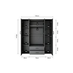 Armoire TOM 4 portes avec miroirs Coloris gris anthracite L160 cm Design moderne et grand rangement