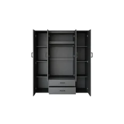 Armoire TOM 4 portes avec miroirs Coloris gris anthracite L160 cm Design moderne et grand rangement