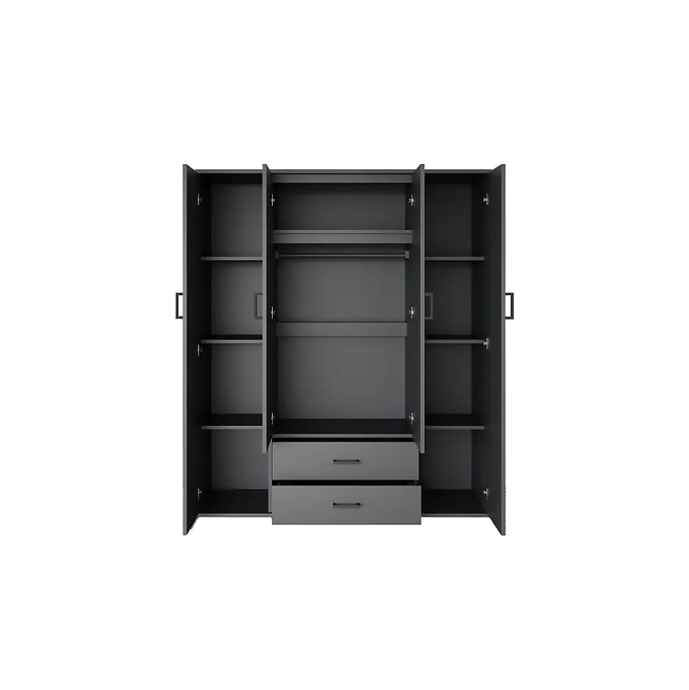 Armoire TOM 4 portes avec miroirs Coloris gris anthracite L160 cm Design moderne et grand rangement