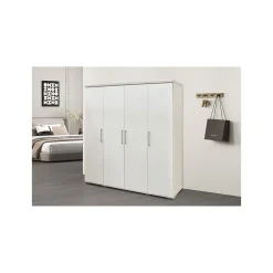 Armoire TOM 4 portes Blanc L160 x H183 cm Penderie intégrée