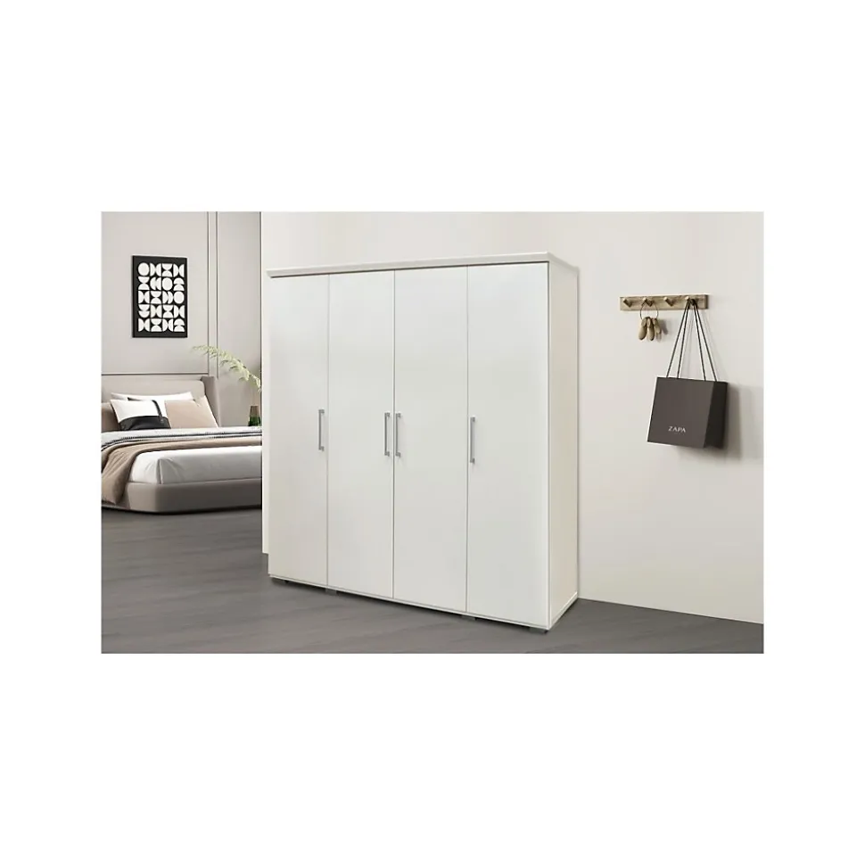 Armoire TOM 4 portes Blanc L160 x H183 cm Penderie intégrée