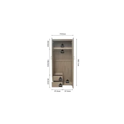 Armoire TOM 2 portes Chene Sonoma Avec miroir L80 x H185 cm