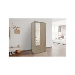 Armoire TOM 2 portes Chene Sonoma Avec miroir L80 x H185 cm