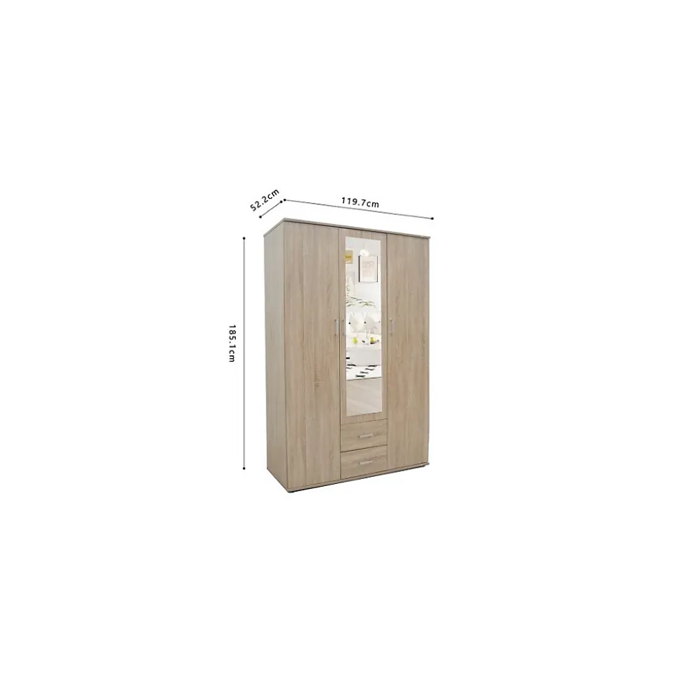 Armoire TOM 3 portes Chene Sonoma Avec miroir L120 x H185 cm