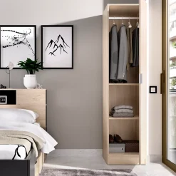 Armoire étroite avec porte en panneaux de particules mélaminés coloris chêne - Longueur 41 x Profondeur 52 x Hauteur 184 cm