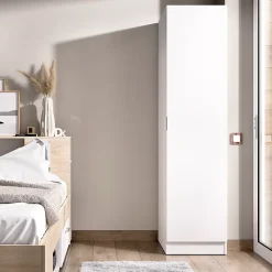 Armoire étroite avec porte en panneaux de particules mélaminés coloris blanc - Longueur 41 x Profondeur 52 x Hauteur 184 cm
