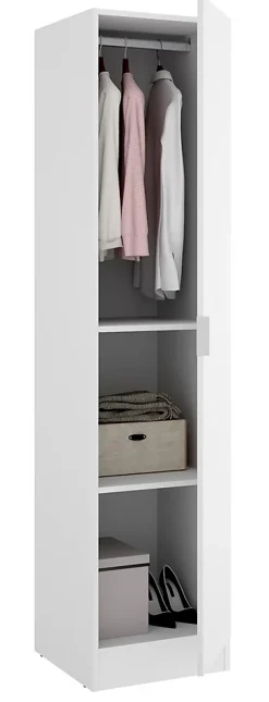 Armoire étroite avec porte en panneaux de particules mélaminés coloris blanc - Longueur 41 x Profondeur 52 x Hauteur 184 cm