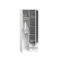 Armoire VARIA - Décor blanc - 2 portes battantes + 1 miroir + 2 tiroirs - L 81 x H 185 x P 51 cm - PARISOT