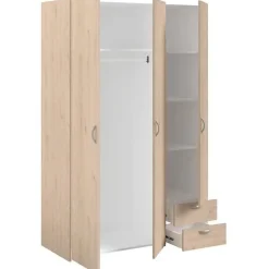Armoire VARIA - Décor chene et blanc - 3 portes - 2 tiroirs - 120,3 x 185 x 51,3