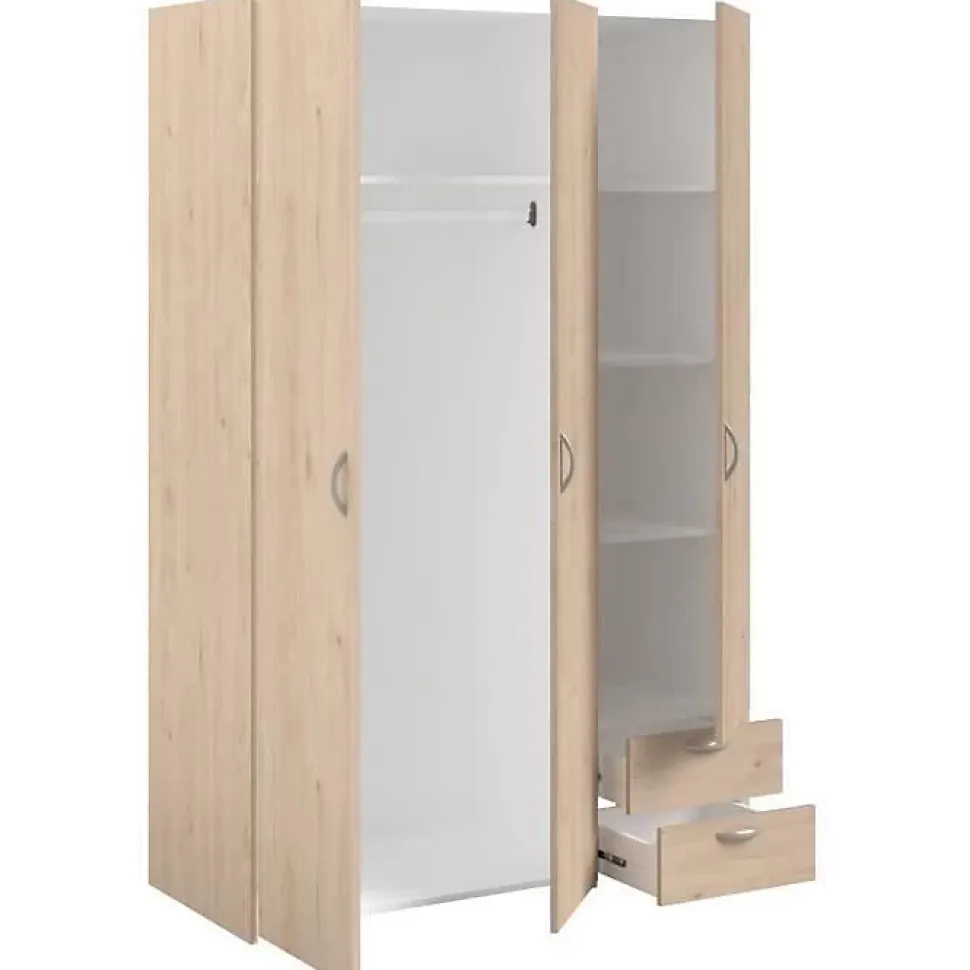 Armoire VARIA - Décor chene et blanc - 3 portes - 2 tiroirs - 120,3 x 185 x 51,3
