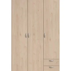 Armoire VARIA - Décor chene et blanc - 3 portes - 2 tiroirs - 120,3 x 185 x 51,3