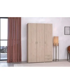 Armoire VARIA - Décor chene et blanc - 3 portes - 2 tiroirs - 120,3 x 185 x 51,3