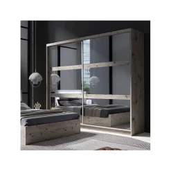 Armoire VELTIS 2 portes coulissantes avec miroir L230 x H215 cm Coloris chene Wellington