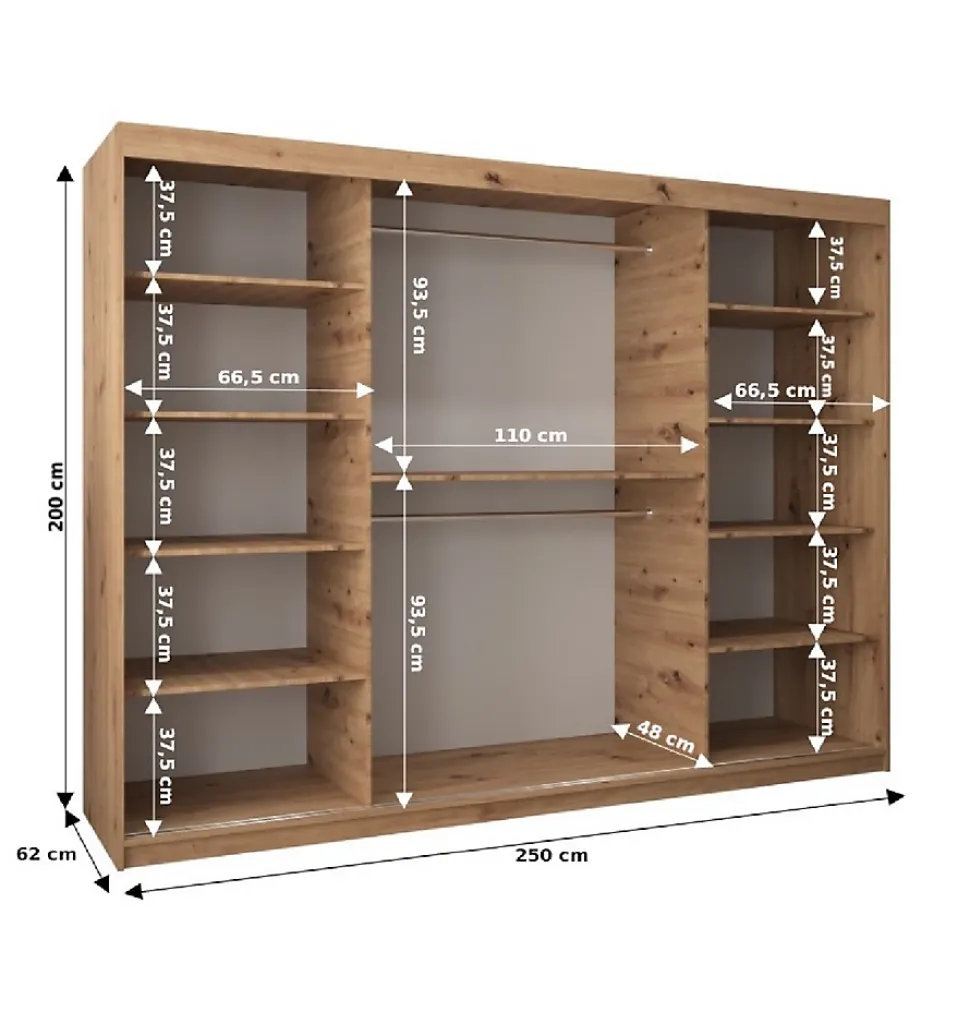 Armoire Verona 2 a portes coulissantes H. 200 x L. 250 x P. 62 3 portes