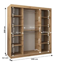 Armoire Verona 4 a portes coulissantes H. 200 x L. 180 x P. 62 2 portes