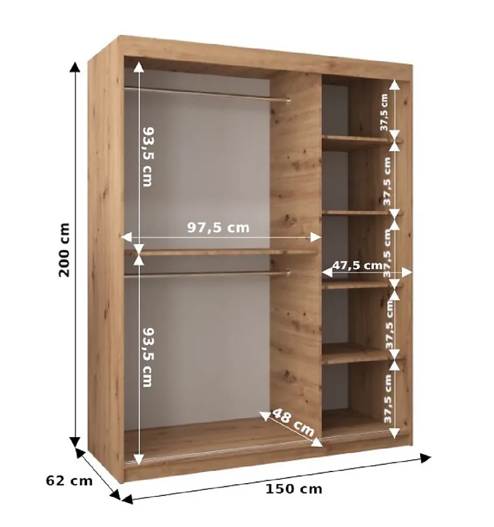Armoire Verona 2 a portes coulissantes H. 200 x L. 150 x P. 62 2 portes