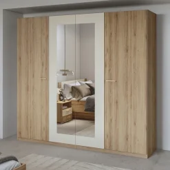 Armoire VERTIGO 4 portes avec miroir 228x215 cm Chene sauvage et beige sable