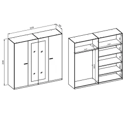 Armoire VERTIGO 4 portes avec miroir 228x215 cm Chene sauvage et beige sable