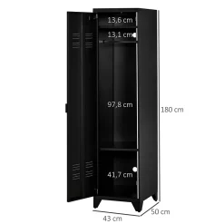 Armoire vestiaire métal design industriel - barre penderie, 3 étagères - dim. 43L x 50l x 180H cm - métal noir