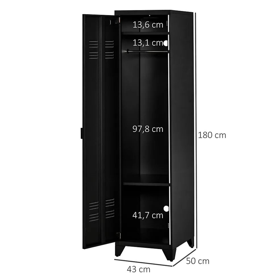 Armoire vestiaire métal design industriel - barre penderie, 3 étagères - dim. 43L x 50l x 180H cm - métal noir