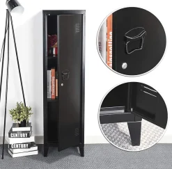 Armoire vestiaire métallique à Casiers, Meuble de Rangement verrouillables en métal Dimensions 137 x 38,5 x 38,5 cm, Noir