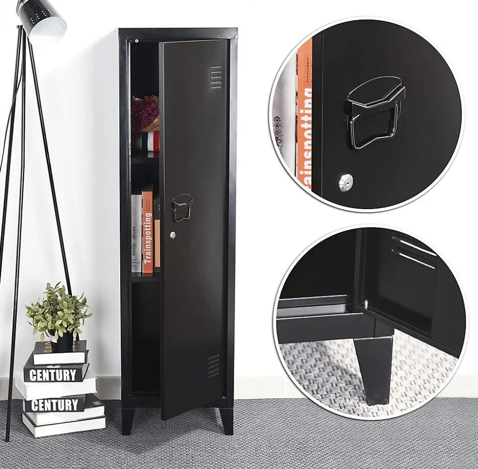 Armoire vestiaire métallique à Casiers, Meuble de Rangement verrouillables en métal Dimensions 137 x 38,5 x 38,5 cm, Noir