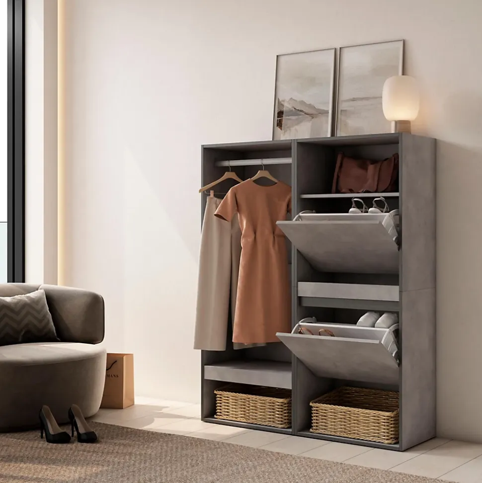 Armoire Vestiaire ouvert meuble chaussures 120x35x145cm couleur gris