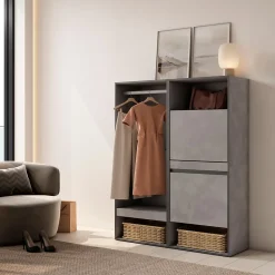 Armoire Vestiaire ouvert meuble chaussures 120x35x145cm couleur gris
