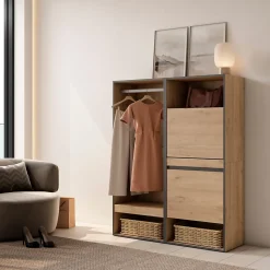 Armoire Vestiaire ouvert meuble chaussures 120x35x145cm couleur chêne