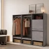 Armoire Vestiaire ouvert meuble chaussures 180x35x145cm couleur gris