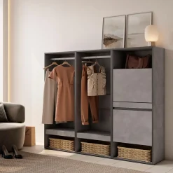 Armoire Vestiaire ouvert meuble chaussures 180x35x145cm couleur gris