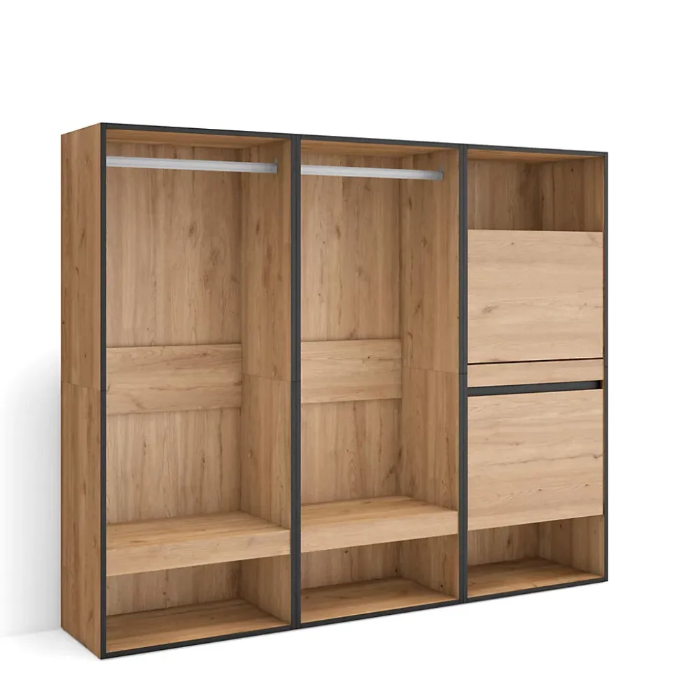 Armoire Vestiaire ouvert meuble chaussures 180x35x145cm couleur chêne