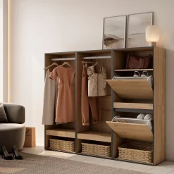 Armoire Vestiaire ouvert meuble chaussures 180x35x145cm couleur chêne